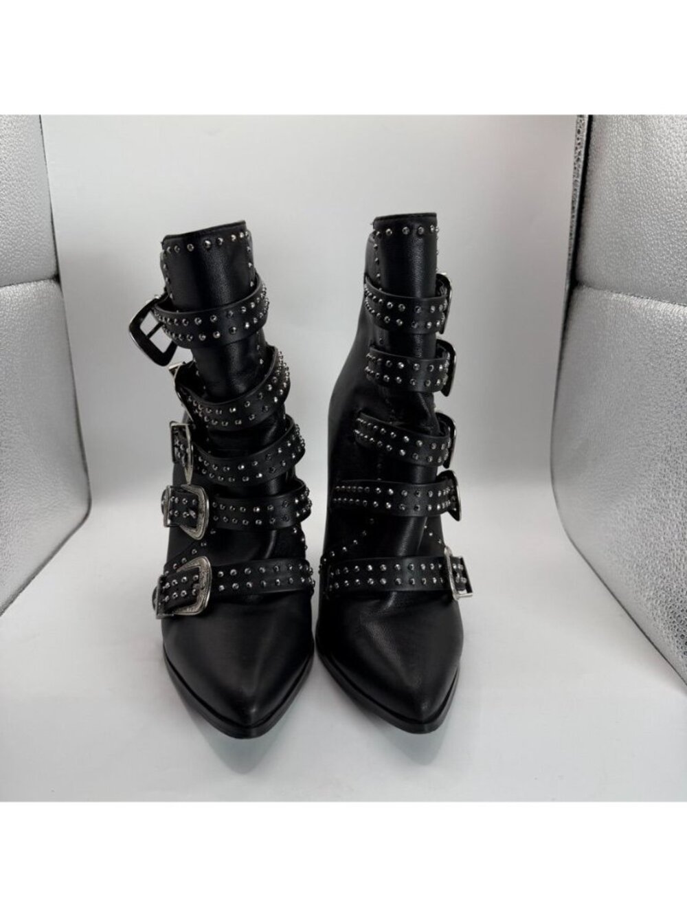 Steve Madden Buckle Strap Ankle Boots Block Heels Back Zipper Women Size 8.5 M - Picture 2 of 8
